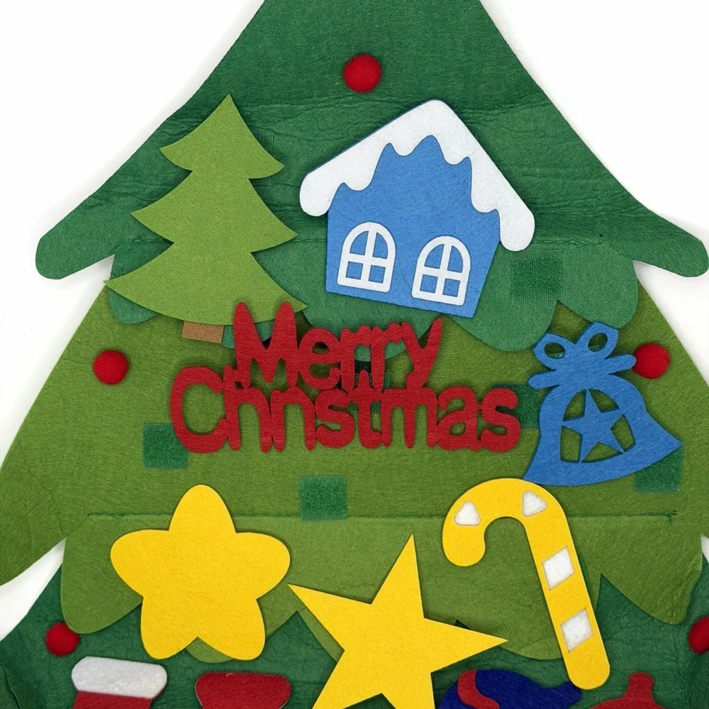Green Felt Christmas Tree Hanging Wall Decor with Felt Ornaments LED Lights